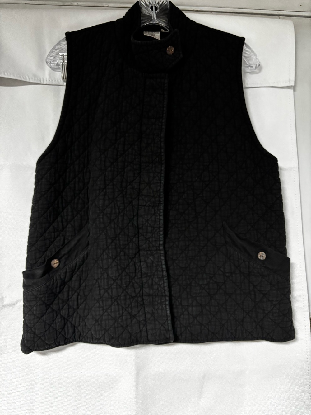 Handmade Quilted Black Sleeveless Vest with Stand Collar